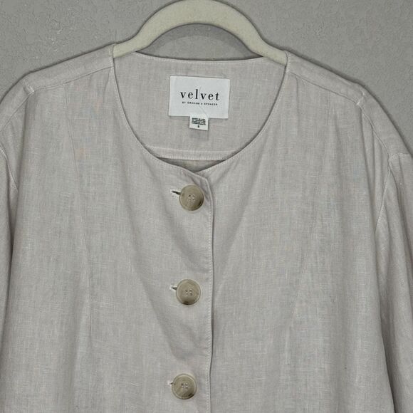 Velvet by Graham & Spencer Jacket Small Beige 100% Linen Button Front Lagenlook - Picture 4 of 7
